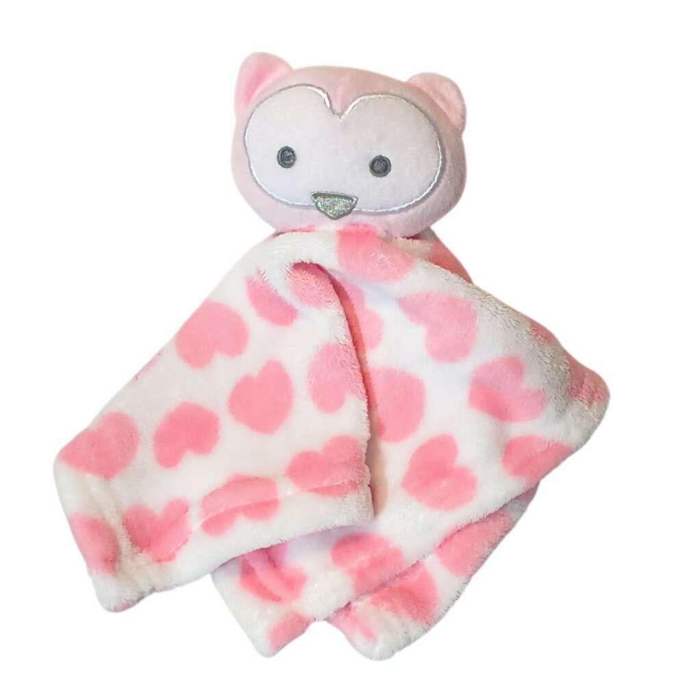 Gentle Steps Swiggles Owl Pink Hearts Lovey Security Blanket 11" X 11"